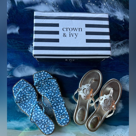 SALE! NEW! X2 Crown & Ivy Sandals - Gold and Blue pair Size 7.5 BUNDLE or BUY! - Picture 3 of 4
